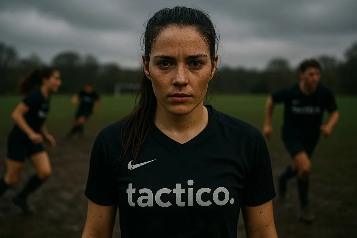 Grassroots football coach giving instructions to players on a pitch